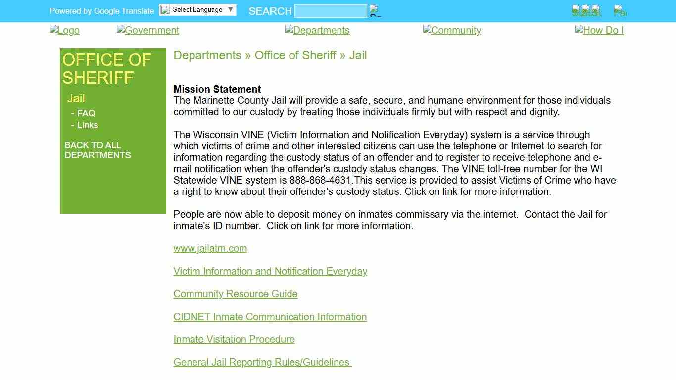 Marinette County » Departments » Office of Sheriff » Jail