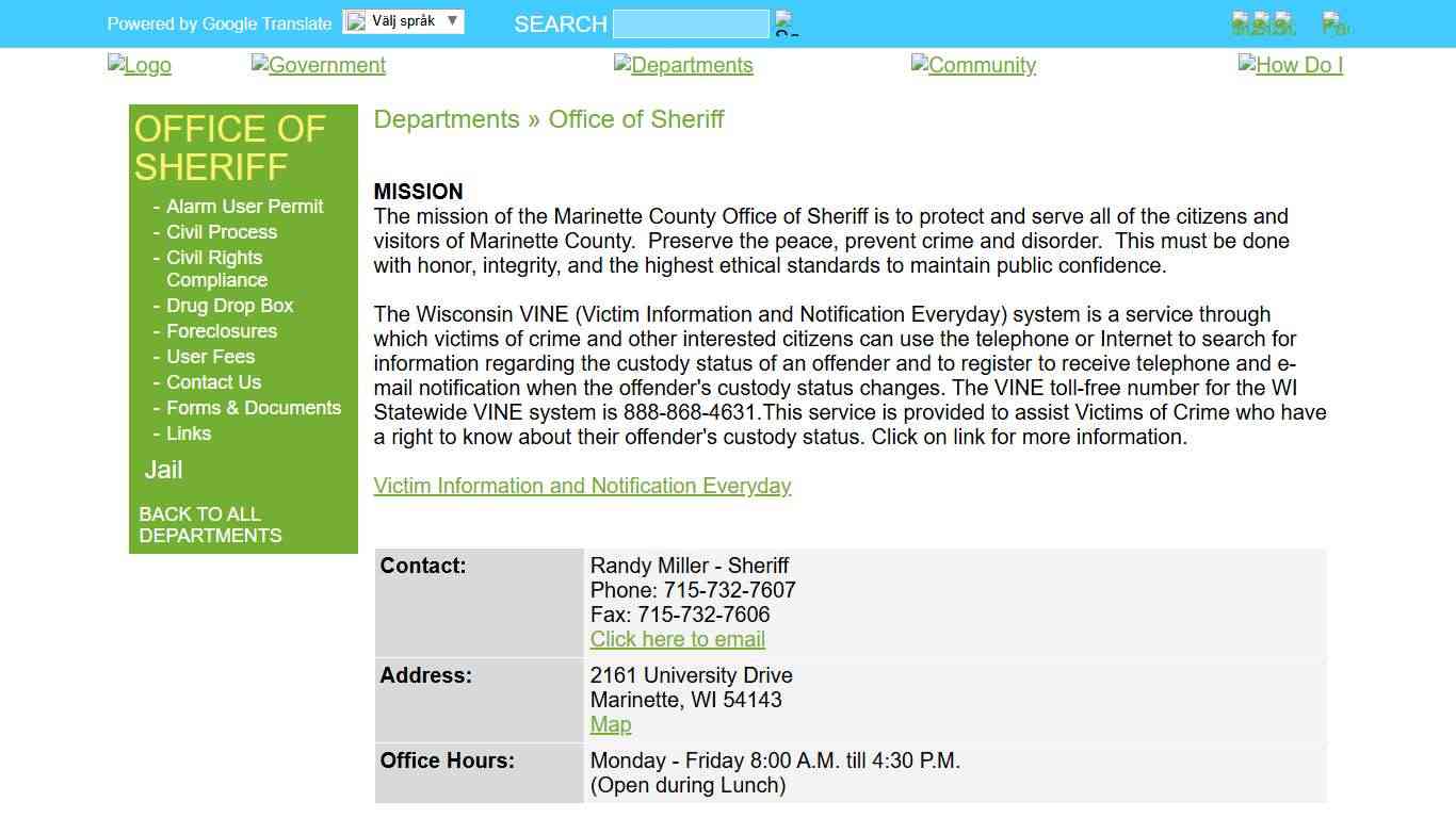 Marinette County » Departments » Office of Sheriff